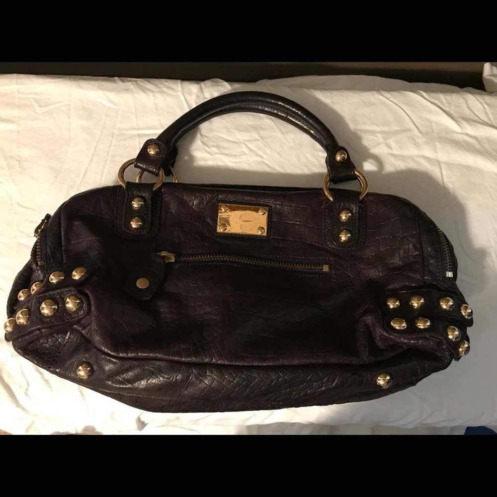 Linea Pelle Dark Purple Croc Embossed Speedy Bag
